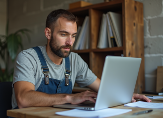 Artisan homme concentré à son bureau dans un atelier