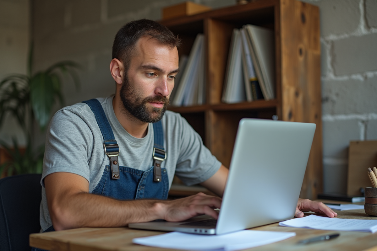 Artisan homme concentré à son bureau dans un atelier