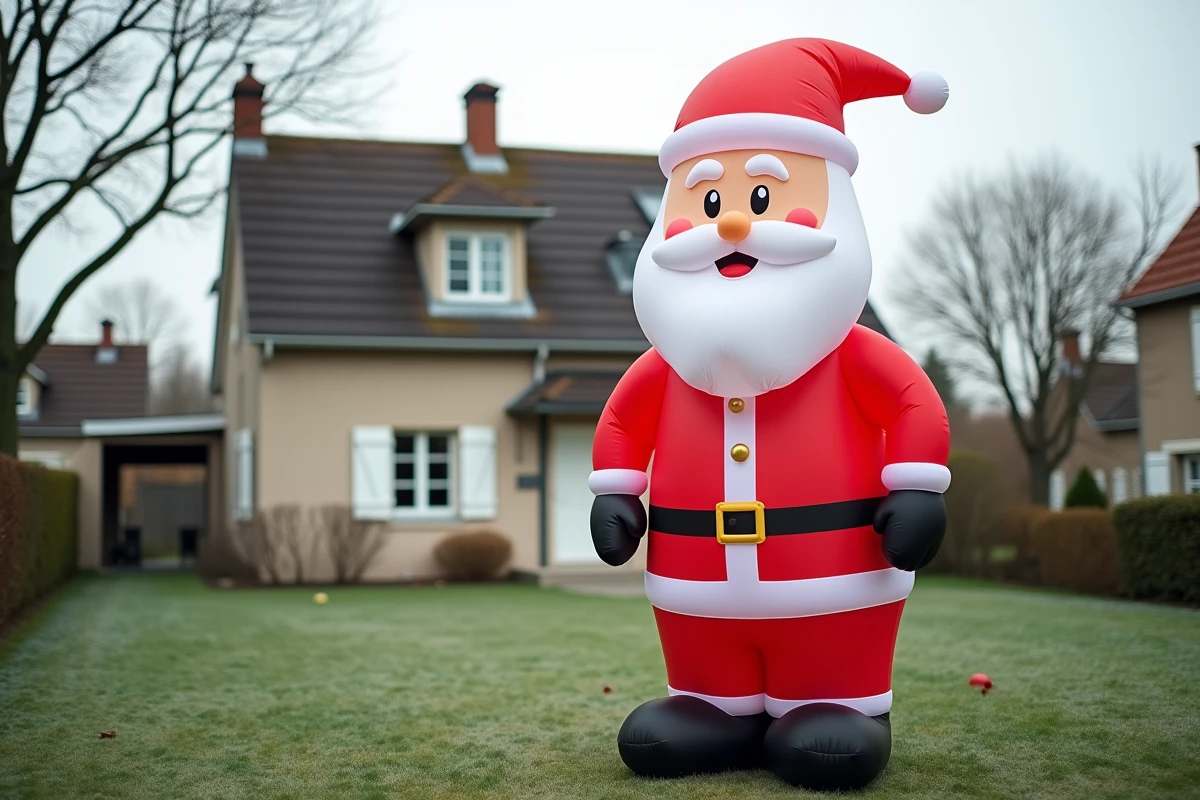 Grande décoration gonflable père Noël dans un jardin de maison individuelle pour Noël pas cher