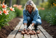Multiplication des lys : comment ils se multiplient et comment les entretenir ! Femme en jardinage avec des lys dans un jardin