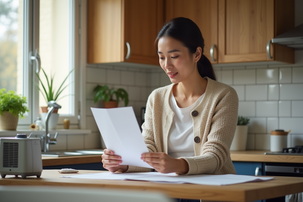 Jeune femme vérifiant sa facture d