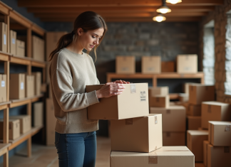 Louer une cave : la solution pour optimiser votre espace de stockage ! Femme organisée dans un sous-sol avec cartons étiquetés