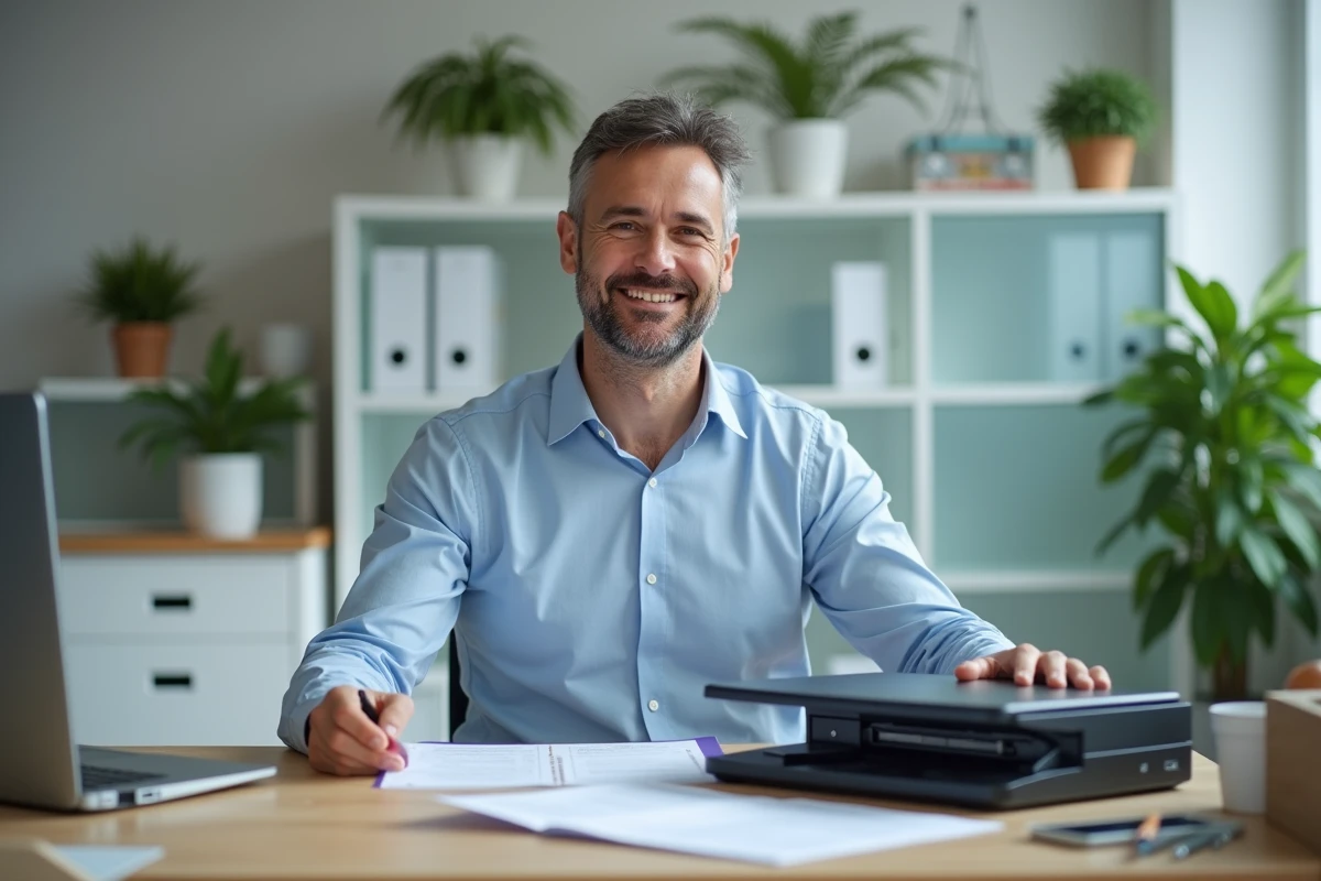 Homme en train de scanner des documents au bureau