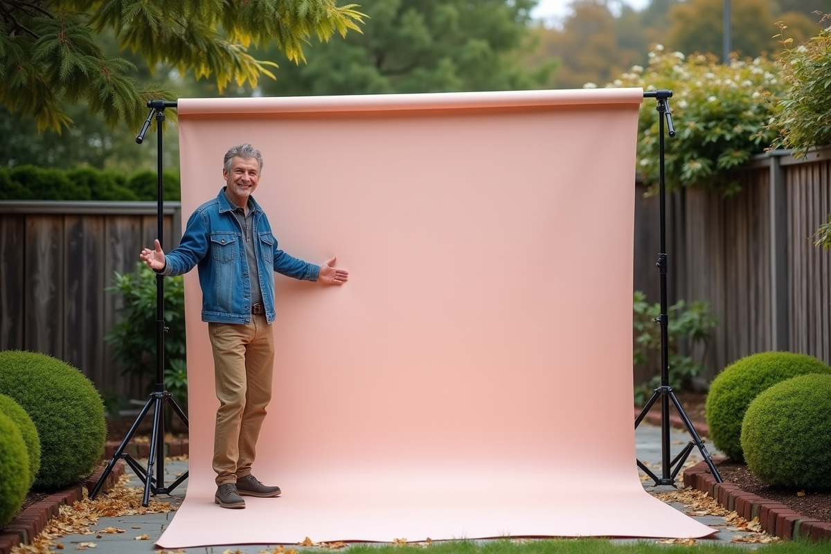 Homme pose un drapeau pastel dans un jardin