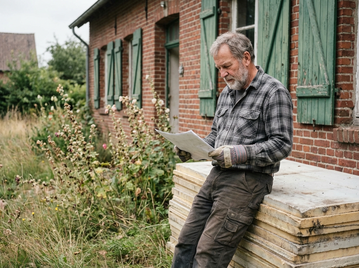Homme inspectant des panneaux d