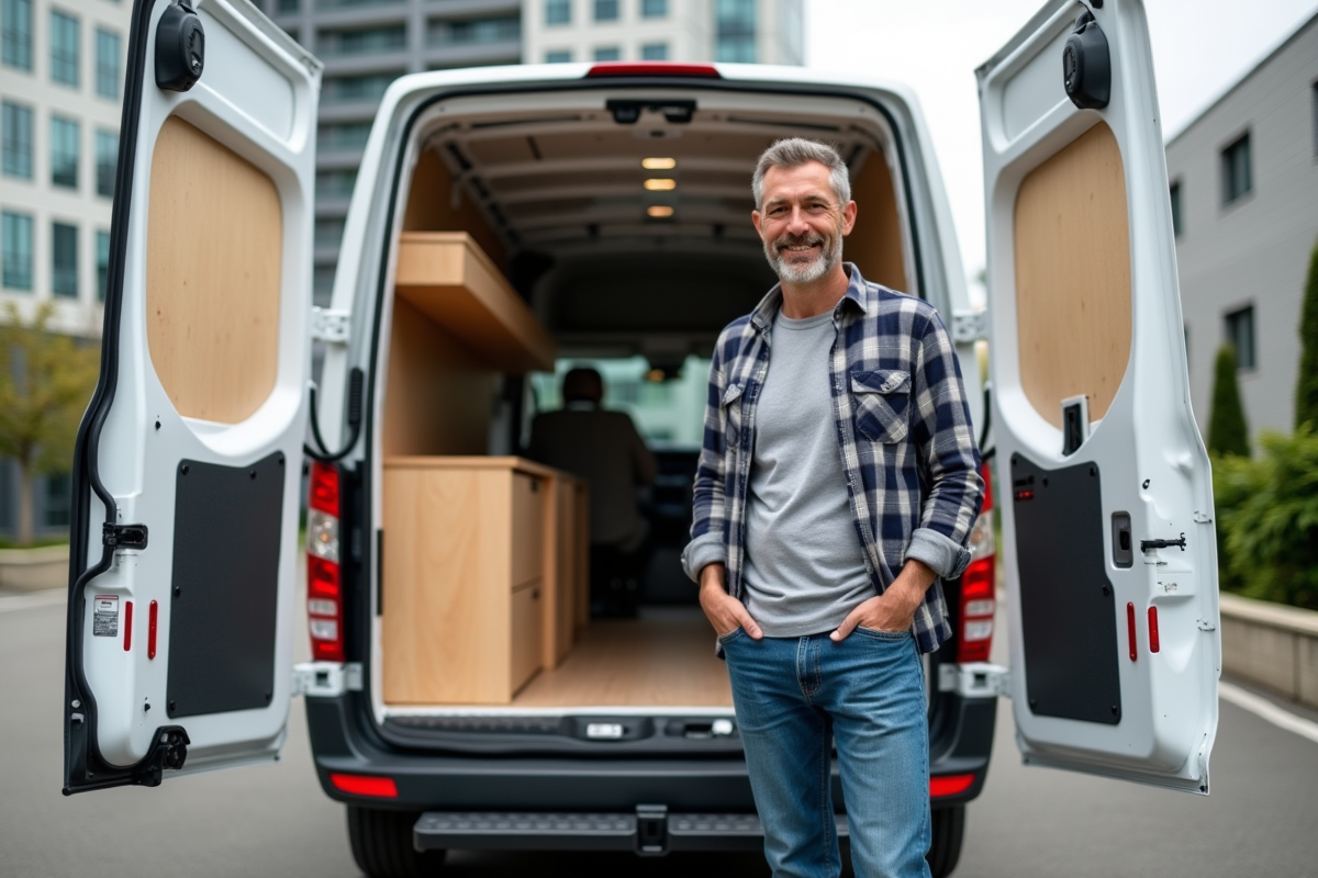 Homme souriant près d'une vanne aménagée extérieurement