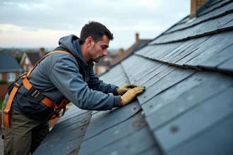 Hommes en toiture posant des panneaux d'isolation TRISO Noir