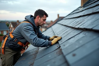 Hommes en toiture posant des panneaux d'isolation TRISO Noir