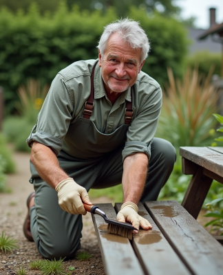 Homme jardinant nettoyant un outil de jardinage