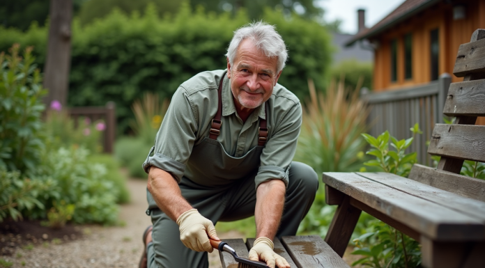 Homme jardinant nettoyant un outil de jardinage