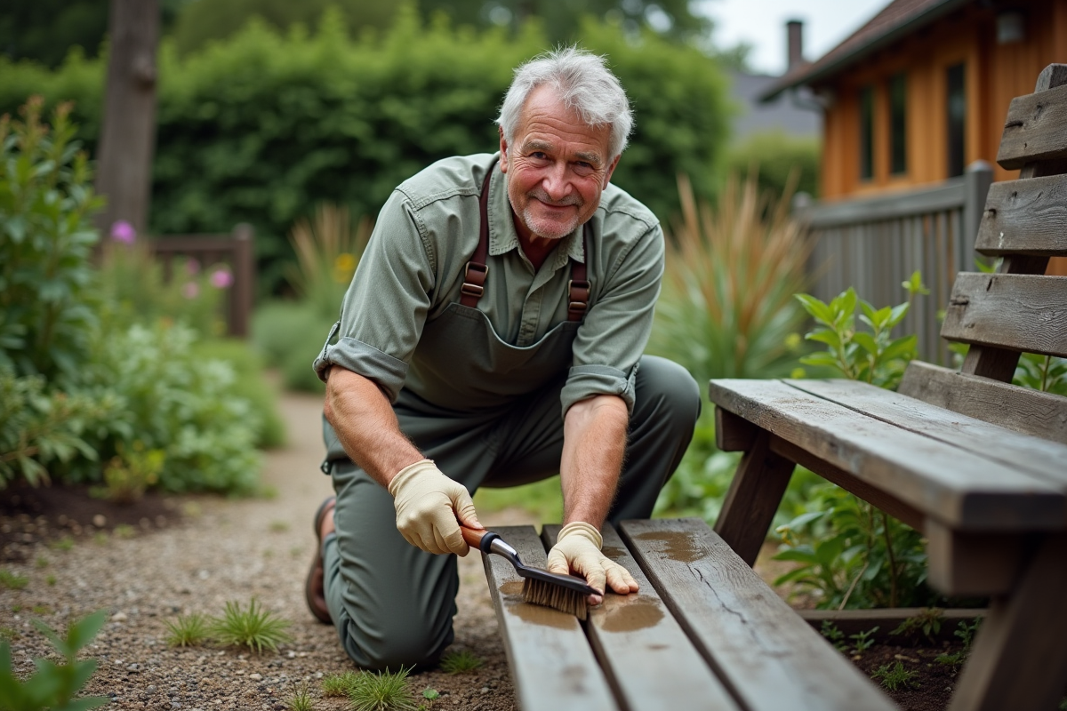 Homme jardinant nettoyant un outil de jardinage