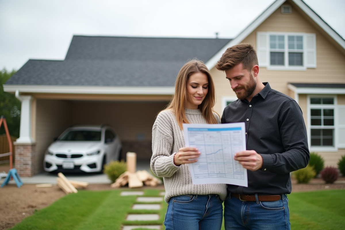 Jeune femme et entrepreneur discutent devis de toiture