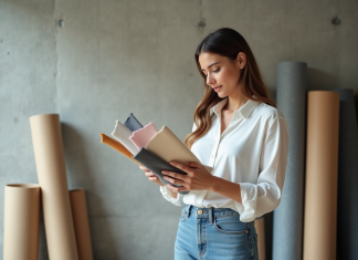 Alternatives au fond noir : comment choisir la meilleure ? Jeune femme examine des échantillons de tissus colorés