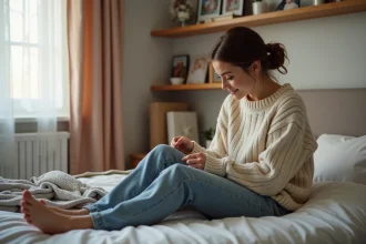 Jeune femme en train de préparer sa valise dans une chambre chaleureuse