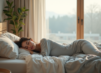 Jeune femme dormant paisiblement dans une chambre moderne