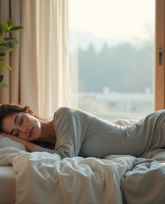 Jeune femme dormant paisiblement dans une chambre moderne