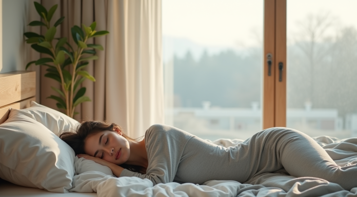 Jeune femme dormant paisiblement dans une chambre moderne