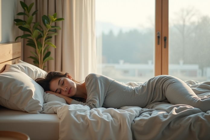 Jeune femme dormant paisiblement dans une chambre moderne