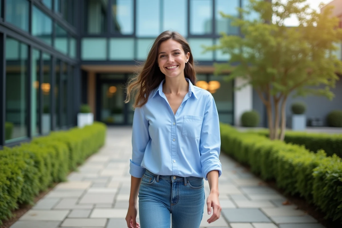 Jeune femme souriante sortant d