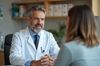 Médecin en blouse blanche rassurant une patiente à Bordeaux