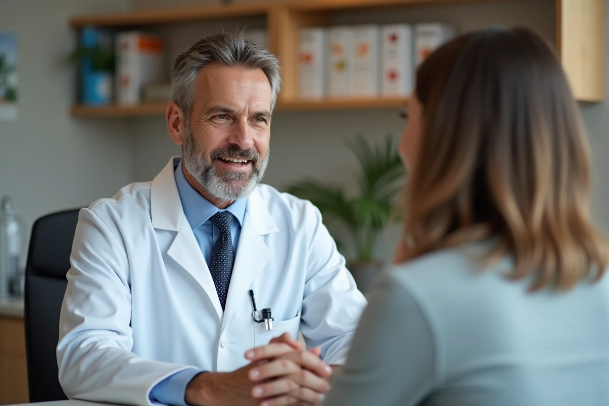 Médecin en blouse blanche rassurant une patiente à Bordeaux