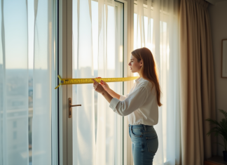 Les pièges courants à éviter pour bien calculer la largeur de rideau Personne mesurant une vitre avec un mètre en étant confus