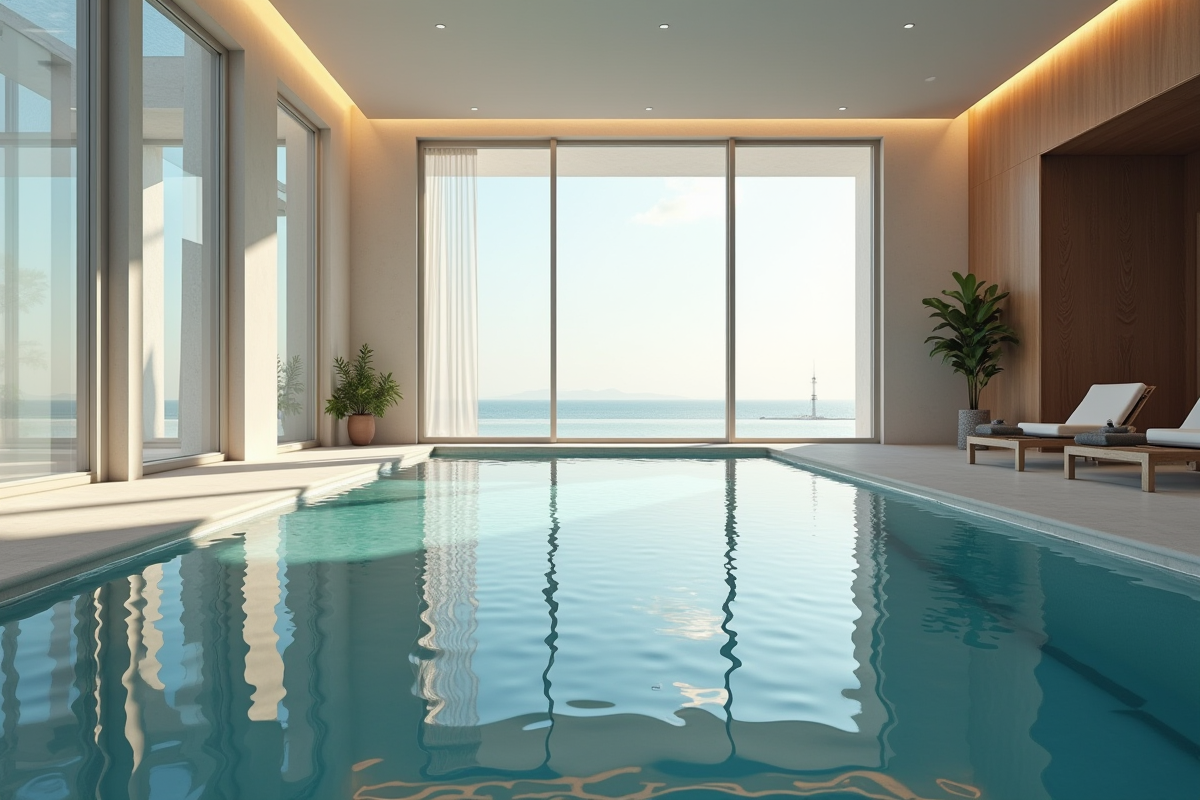Piscine intérieure dans une maison contemporaine lumineuse
