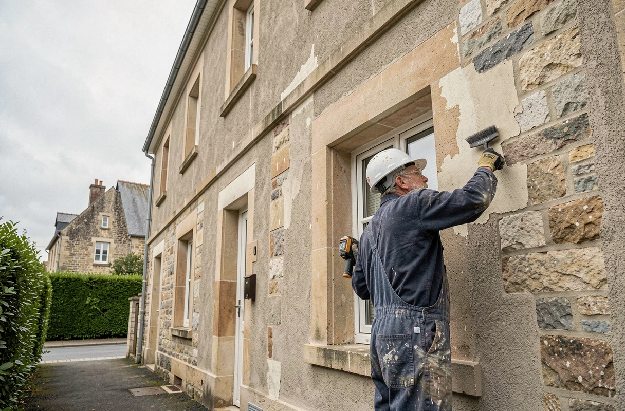 Ravalement de façade d'une maison bretonne en Ille-et-Vilaine par un professionnel du bâtiment