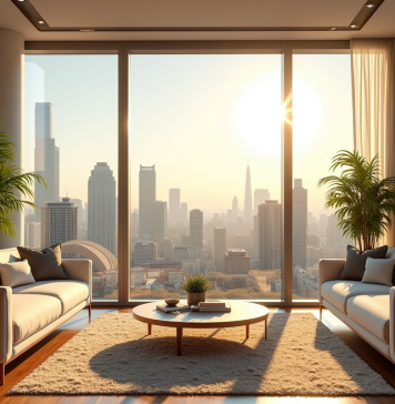 Meilleur étage pour un appartement : nos conseils pour choisir Salon lumineux avec vue sur la ville en journée